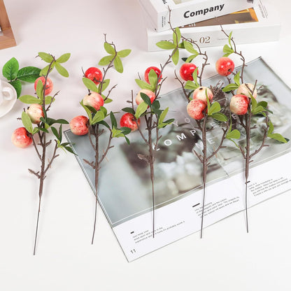 5 Pcs Fake Peach Branch Decoration Mini Artificial Peaches Fruit Stem Bouquet Realistic Lifelike Simulation Branches Model for Vase Window Display
