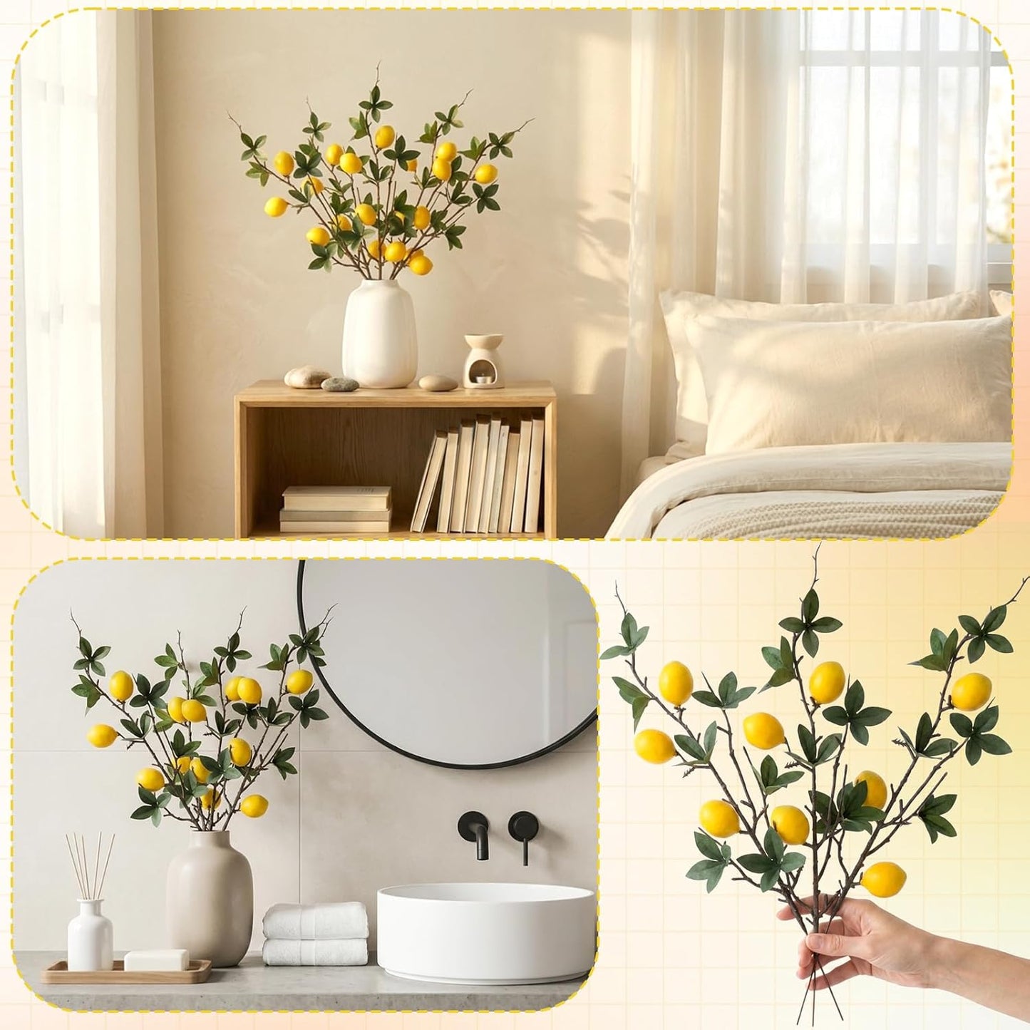 5 Pcs Fake Peach Branch Decoration Mini Artificial Peaches Fruit Stem Bouquet Realistic Lifelike Simulation Branches Model for Vase Window Display