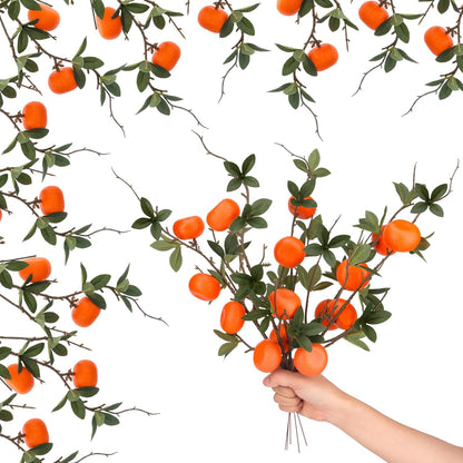 5 Pcs Fake Peach Branch Decoration Mini Artificial Peaches Fruit Stem Bouquet Realistic Lifelike Simulation Branches Model for Vase Window Display