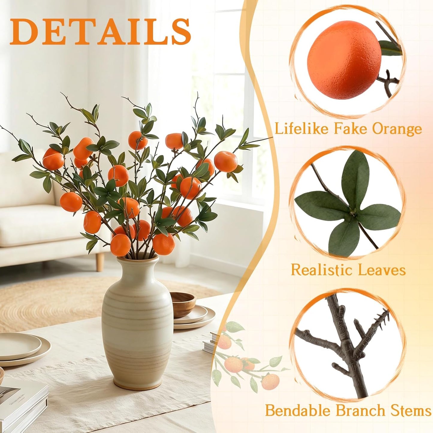 5 Pcs Fake Peach Branch Decoration Mini Artificial Peaches Fruit Stem Bouquet Realistic Lifelike Simulation Branches Model for Vase Window Display