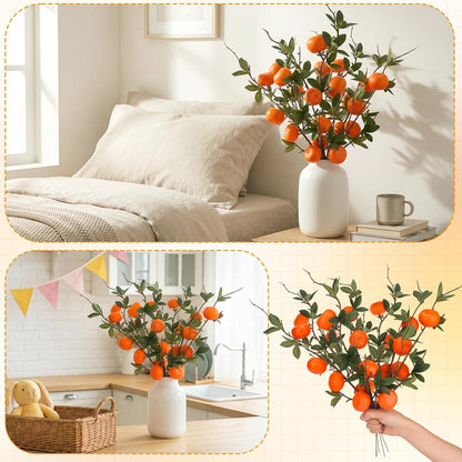5 Pcs Fake Peach Branch Decoration Mini Artificial Peaches Fruit Stem Bouquet Realistic Lifelike Simulation Branches Model for Vase Window Display