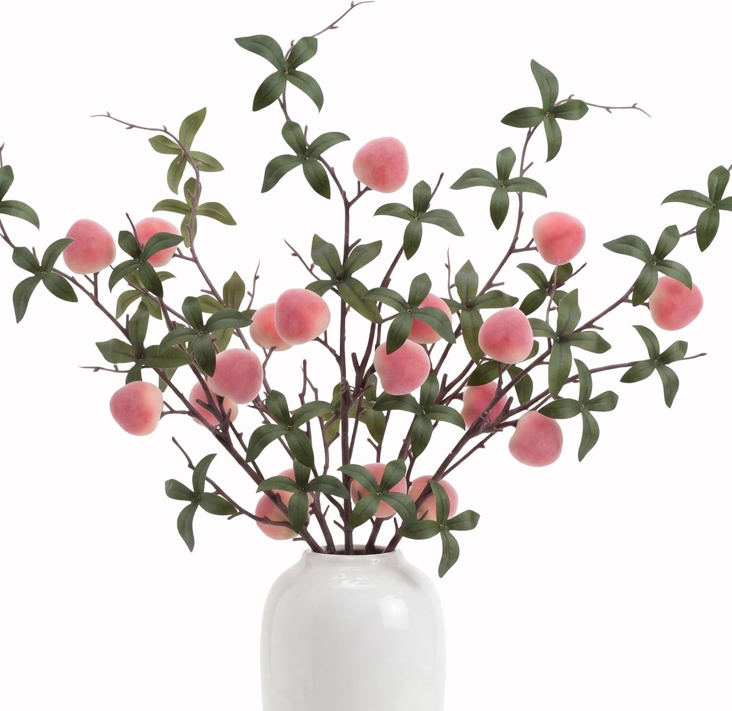 5 Pcs Fake Peach Branch Decoration Mini Artificial Peaches Fruit Stem Bouquet Realistic Lifelike Simulation Branches Model for Vase Window Display