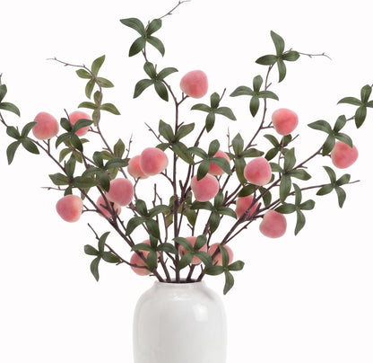 5 Pcs Fake Peach Branch Decoration Mini Artificial Peaches Fruit Stem Bouquet Realistic Lifelike Simulation Branches Model for Vase Window Display