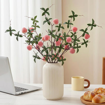 5 Pcs Fake Peach Branch Decoration Mini Artificial Peaches Fruit Stem Bouquet Realistic Lifelike Simulation Branches Model for Vase Window Display