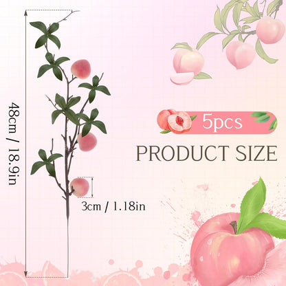 5 Pcs Fake Peach Branch Decoration Mini Artificial Peaches Fruit Stem Bouquet Realistic Lifelike Simulation Branches Model for Vase Window Display