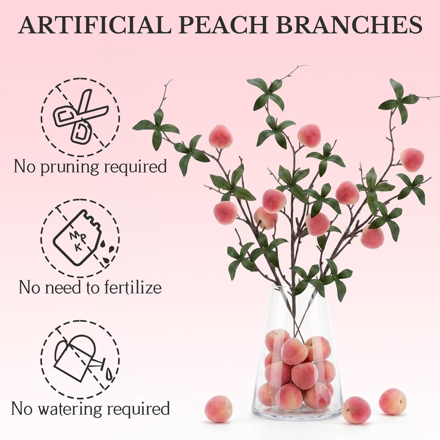 5 Pcs Fake Peach Branch Decoration Mini Artificial Peaches Fruit Stem Bouquet Realistic Lifelike Simulation Branches Model for Vase Window Display