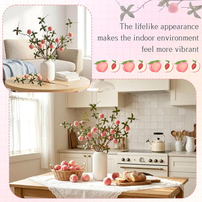 5 Pcs Fake Peach Branch Decoration Mini Artificial Peaches Fruit Stem Bouquet Realistic Lifelike Simulation Branches Model for Vase Window Display