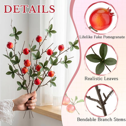 5 Pcs Fake Peach Branch Decoration Mini Artificial Peaches Fruit Stem Bouquet Realistic Lifelike Simulation Branches Model for Vase Window Display