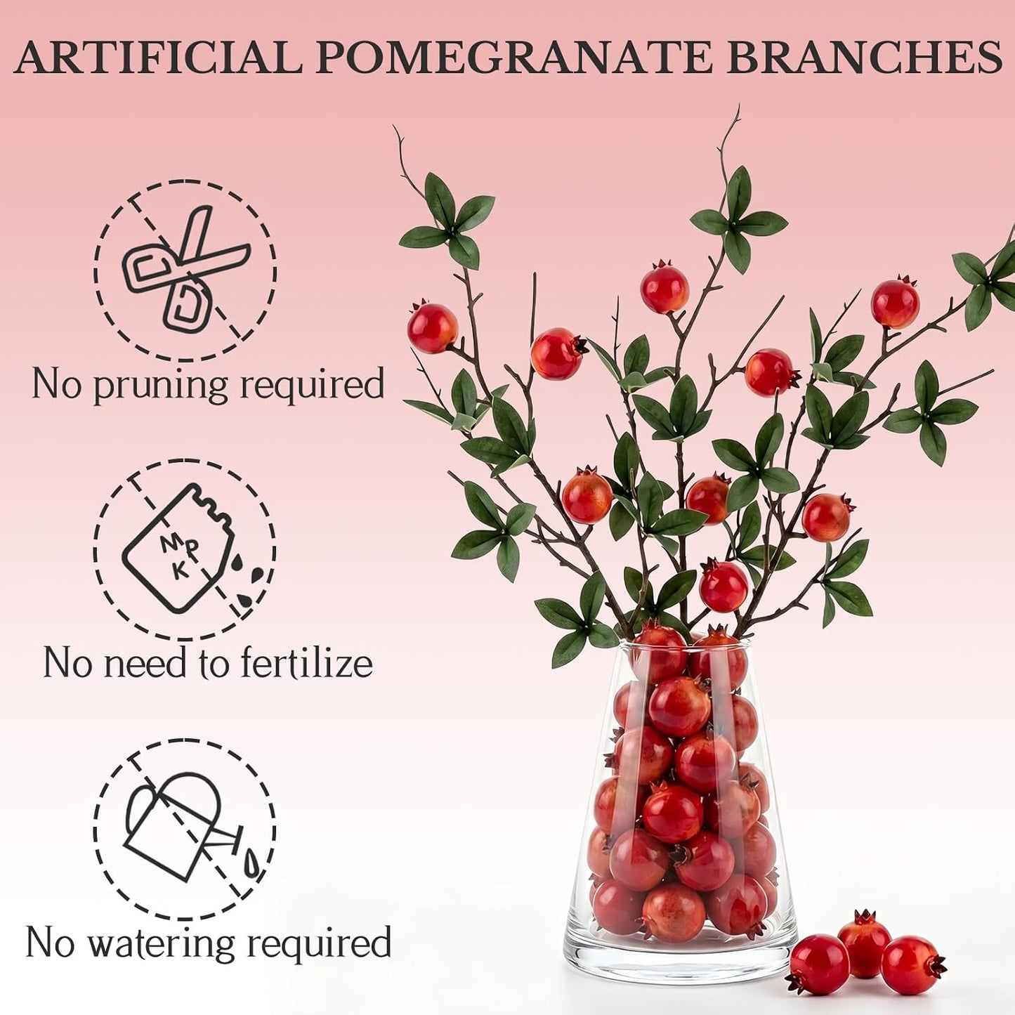 5 Pcs Fake Peach Branch Decoration Mini Artificial Peaches Fruit Stem Bouquet Realistic Lifelike Simulation Branches Model for Vase Window Display
