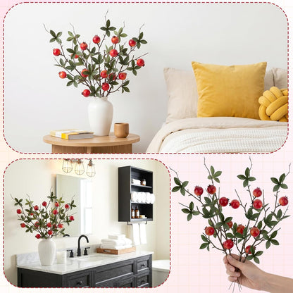 5 Pcs Fake Peach Branch Decoration Mini Artificial Peaches Fruit Stem Bouquet Realistic Lifelike Simulation Branches Model for Vase Window Display
