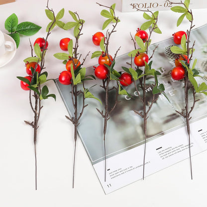 5 Pcs Fake Peach Branch Decoration Mini Artificial Peaches Fruit Stem Bouquet Realistic Lifelike Simulation Branches Model for Vase Window Display