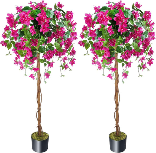4FT Artificial Outdoor Trees Rose Tree Yellow Floral Tree | with 52 Blooming Artificial Flower for Home Decor Indoor Farmhouse Front Porch Yard Living Room Set of 2