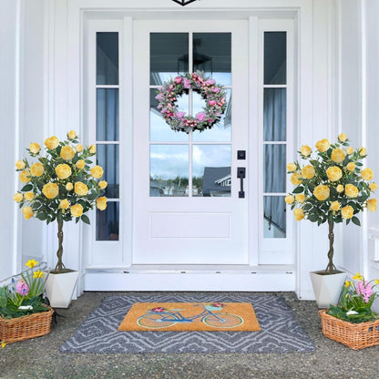 4FT Artificial Outdoor Trees Rose Tree Yellow Floral Tree | with 52 Blooming Artificial Flower for Home Decor Indoor Farmhouse Front Porch Yard Living Room Set of 2