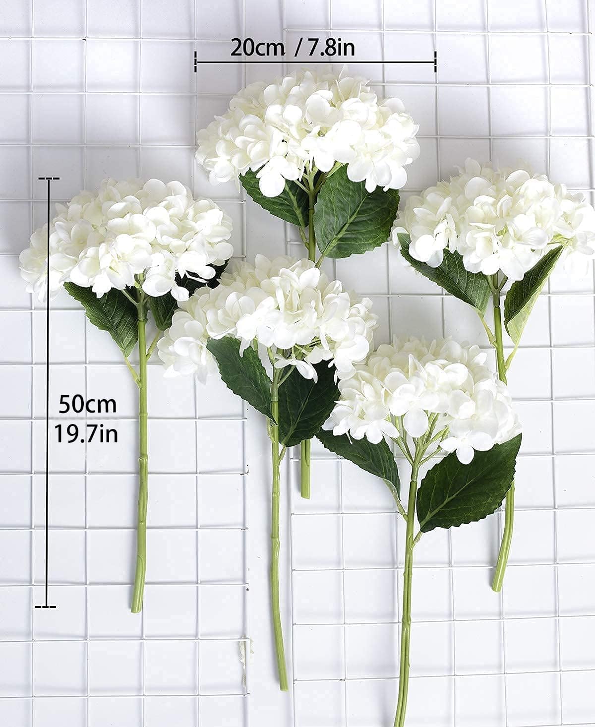15.4In Artificial Hydrangea Silk Flowers Bouquet Faux Hydrangea Stems for Wedding Centerpieces Home Decor (White, 5)
