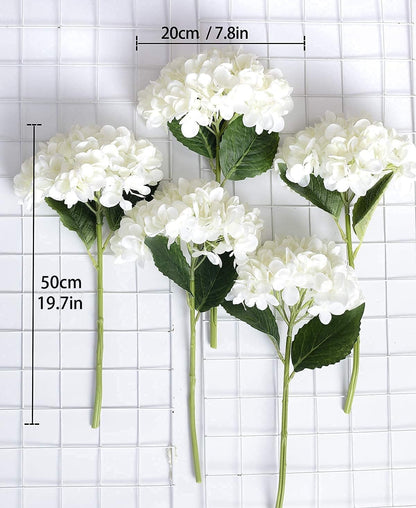 15.4In Artificial Hydrangea Silk Flowers Bouquet Faux Hydrangea Stems for Wedding Centerpieces Home Decor (White, 5)