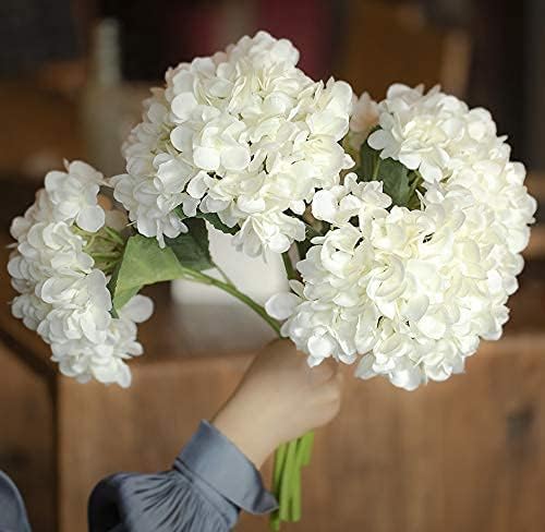 15.4In Artificial Hydrangea Silk Flowers Bouquet Faux Hydrangea Stems for Wedding Centerpieces Home Decor (White, 5)