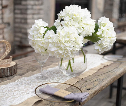 15.4In Artificial Hydrangea Silk Flowers Bouquet Faux Hydrangea Stems for Wedding Centerpieces Home Decor (White, 5)