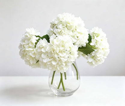 15.4In Artificial Hydrangea Silk Flowers Bouquet Faux Hydrangea Stems for Wedding Centerpieces Home Decor (White, 5)