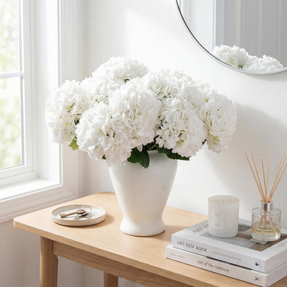 15.4In Artificial Hydrangea Silk Flowers Bouquet Faux Hydrangea Stems for Wedding Centerpieces Home Decor (White, 5)