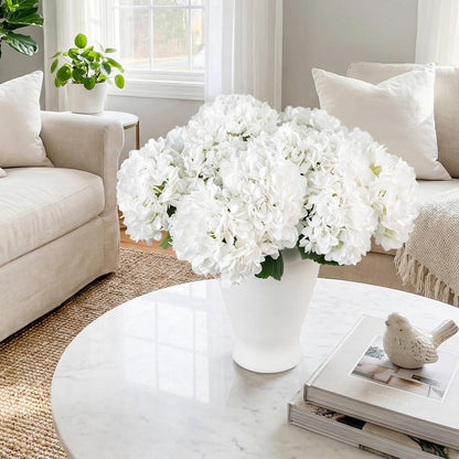 15.4In Artificial Hydrangea Silk Flowers Bouquet Faux Hydrangea Stems for Wedding Centerpieces Home Decor (White, 5)