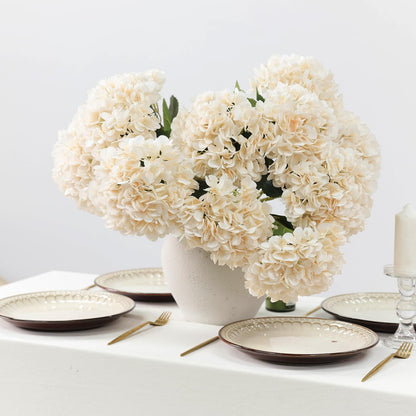 15.4In Artificial Hydrangea Silk Flowers Bouquet Faux Hydrangea Stems for Wedding Centerpieces Home Decor (White, 5)