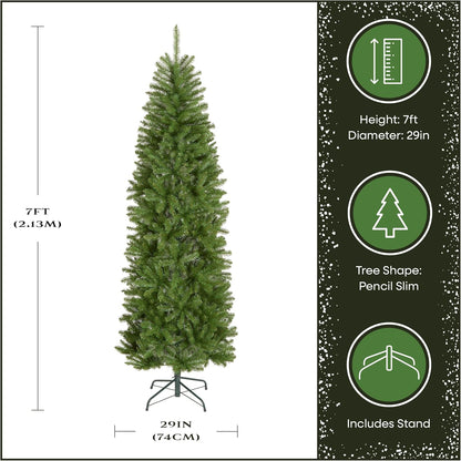 7ft Unlit Kingswood Fir Slim Christmas Tree | 892 Tips, Includes Stand, Artificial, Green