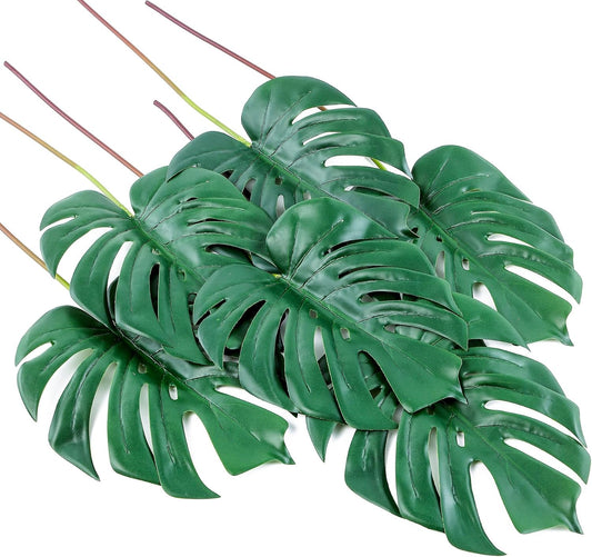 Artificial Monstera Leaves with Long Stem,Fake Tropical Palm Leaves for Hawaiian Luau Jungle Party Home Wedding Decor (Medium)