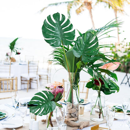 Artificial Monstera Leaves with Long Stem,Fake Tropical Palm Leaves for Hawaiian Luau Jungle Party Home Wedding Decor (Medium)