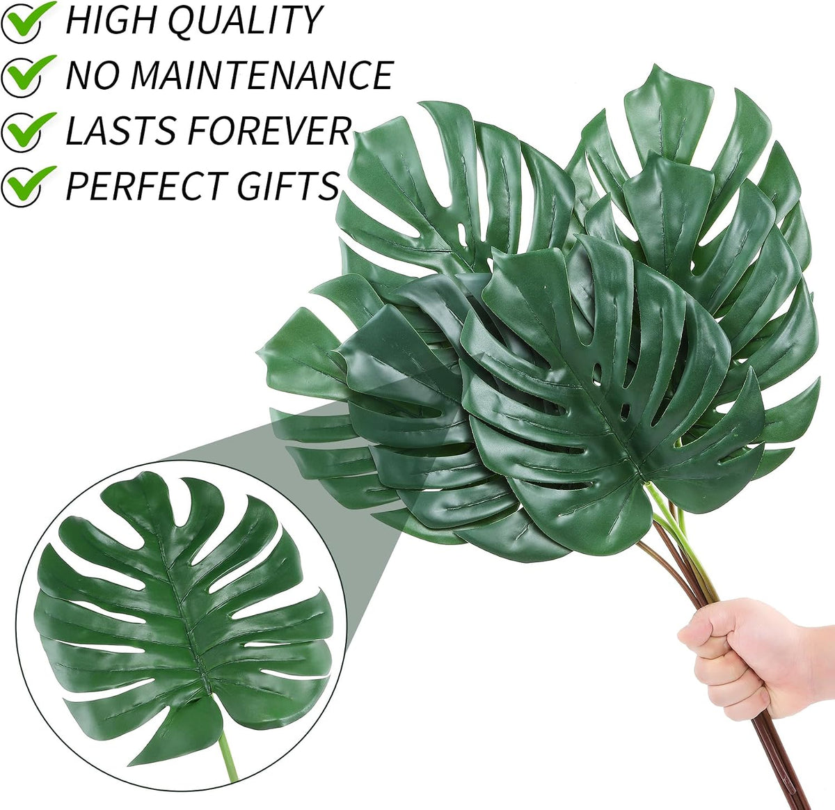 Artificial Monstera Leaves with Long Stem,Fake Tropical Palm Leaves for Hawaiian Luau Jungle Party Home Wedding Decor (Medium)