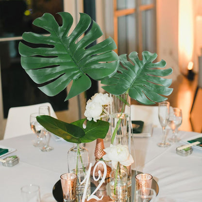 Artificial Monstera Leaves with Long Stem,Fake Tropical Palm Leaves for Hawaiian Luau Jungle Party Home Wedding Decor (Medium)