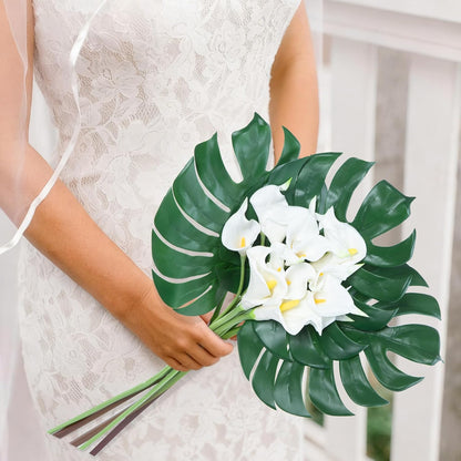 Artificial Monstera Leaves with Long Stem,Fake Tropical Palm Leaves for Hawaiian Luau Jungle Party Home Wedding Decor (Medium)