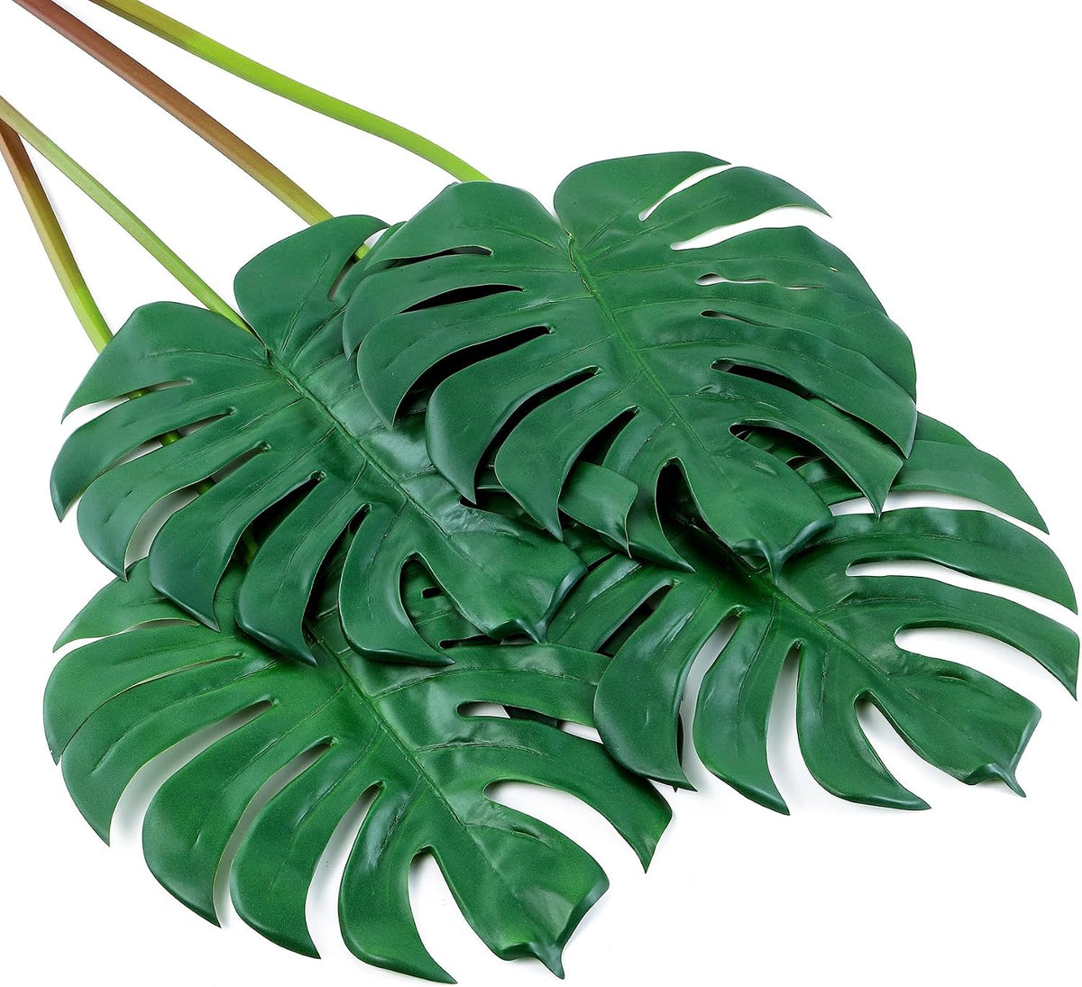 Artificial Monstera Leaves with Long Stem,Fake Tropical Palm Leaves for Hawaiian Luau Jungle Party Home Wedding Decor (Medium)