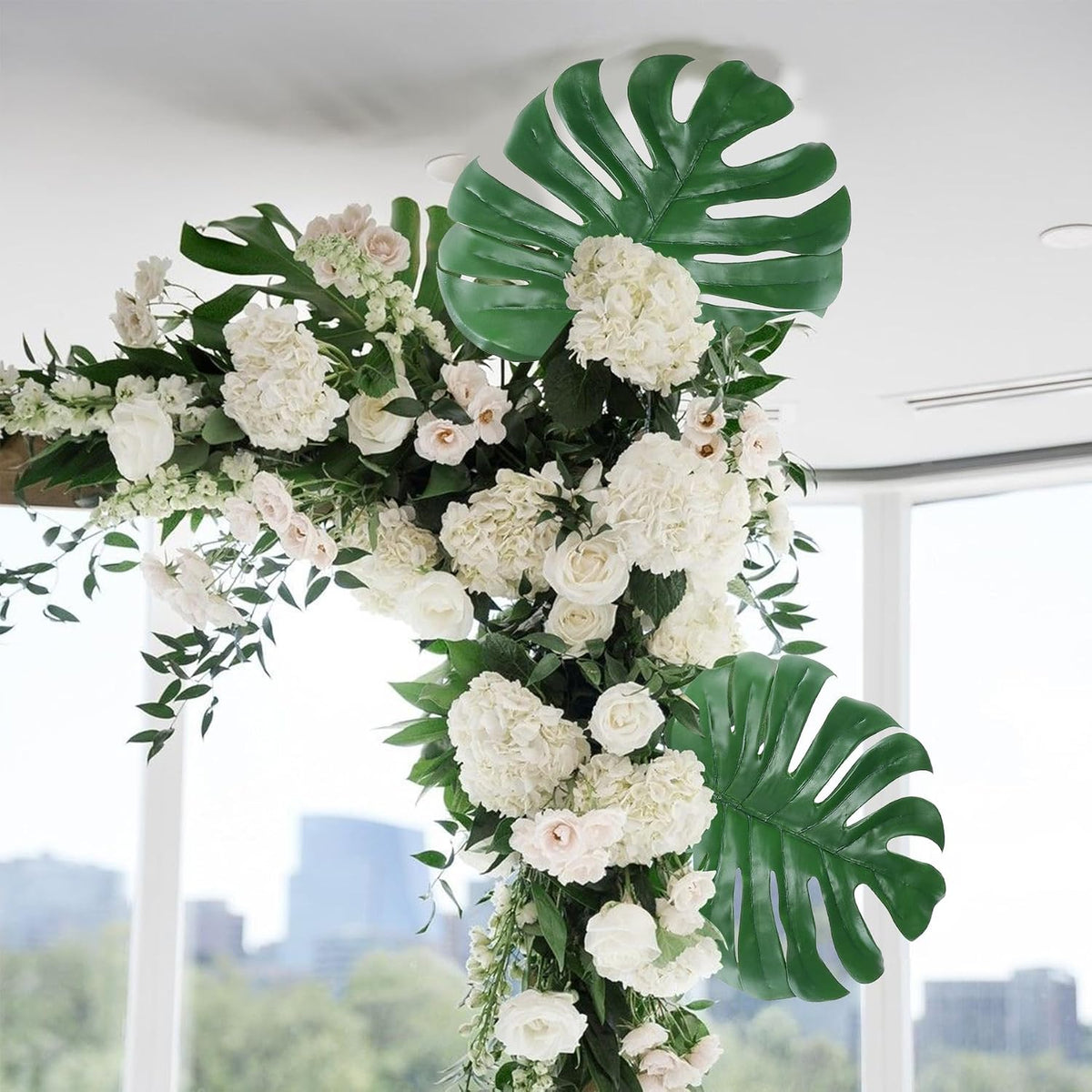 Artificial Monstera Leaves with Long Stem,Fake Tropical Palm Leaves for Hawaiian Luau Jungle Party Home Wedding Decor (Medium)