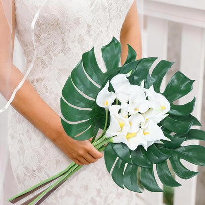 Artificial Monstera Leaves with Long Stem,Fake Tropical Palm Leaves for Hawaiian Luau Jungle Party Home Wedding Decor (Medium)