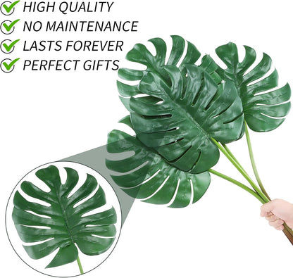 Artificial Monstera Leaves with Long Stem,Fake Tropical Palm Leaves for Hawaiian Luau Jungle Party Home Wedding Decor (Medium)