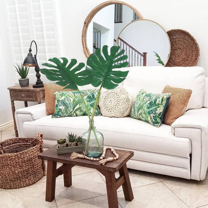 Artificial Monstera Leaves with Long Stem,Fake Tropical Palm Leaves for Hawaiian Luau Jungle Party Home Wedding Decor (Medium)