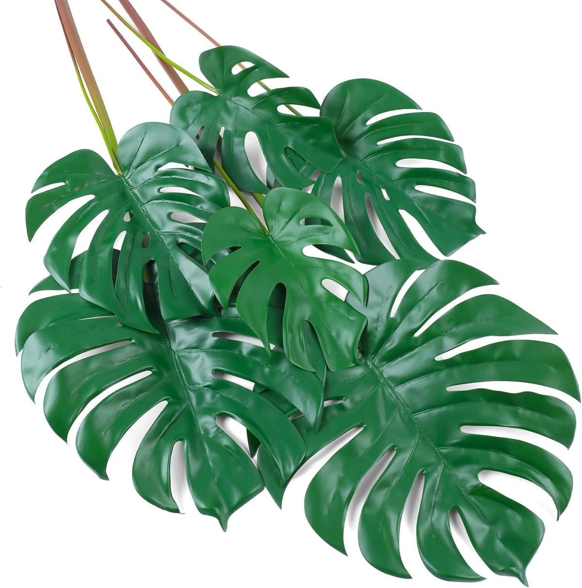 Artificial Monstera Leaves with Long Stem,Fake Tropical Palm Leaves for Hawaiian Luau Jungle Party Home Wedding Decor (Medium)