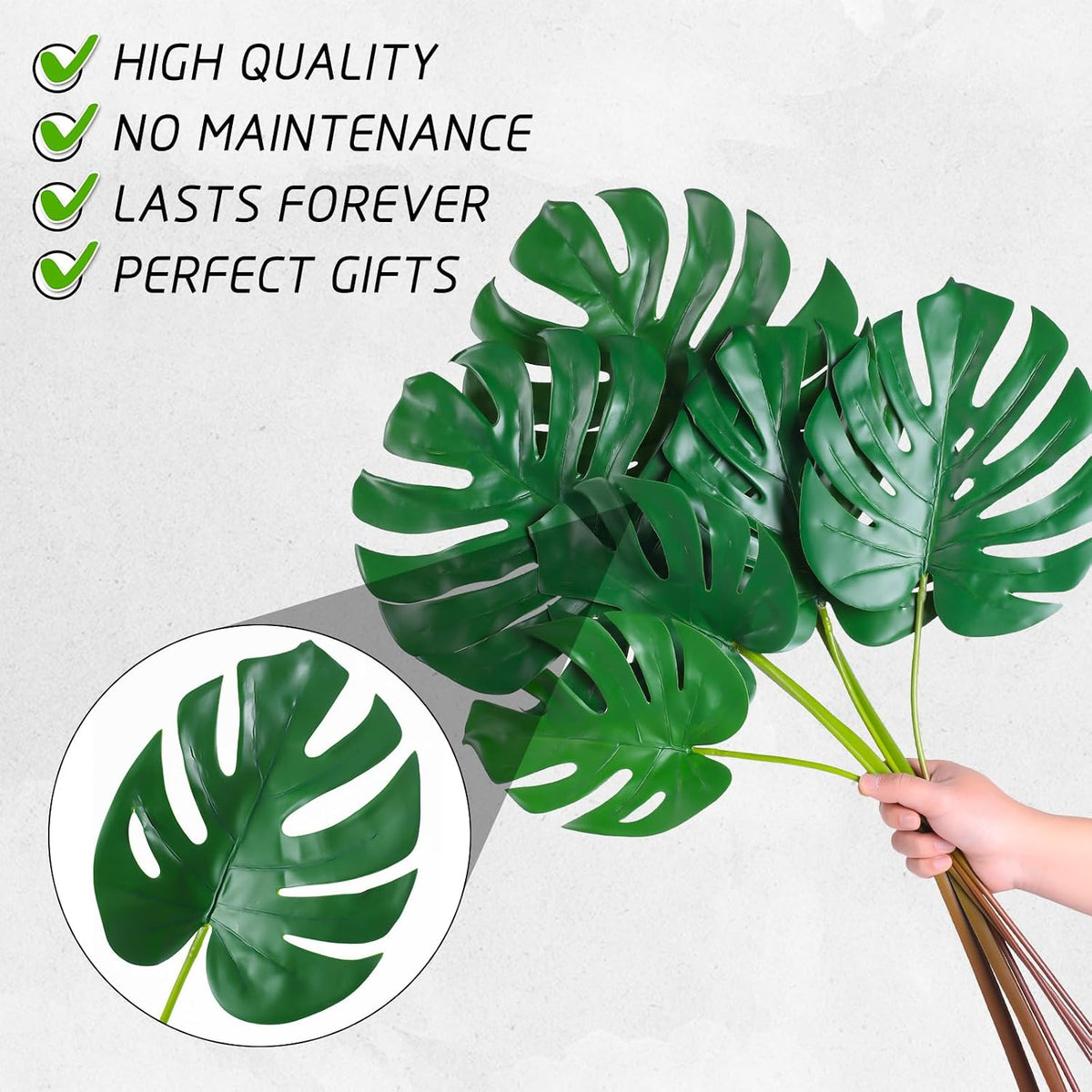 Artificial Monstera Leaves with Long Stem,Fake Tropical Palm Leaves for Hawaiian Luau Jungle Party Home Wedding Decor (Medium)