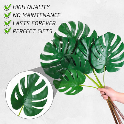 Artificial Monstera Leaves with Long Stem,Fake Tropical Palm Leaves for Hawaiian Luau Jungle Party Home Wedding Decor (Medium)