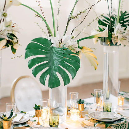 Artificial Monstera Leaves with Long Stem,Fake Tropical Palm Leaves for Hawaiian Luau Jungle Party Home Wedding Decor (Medium)