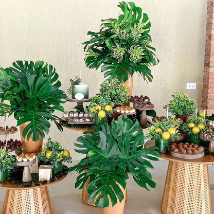 Artificial Monstera Leaves with Long Stem,Fake Tropical Palm Leaves for Hawaiian Luau Jungle Party Home Wedding Decor (Medium)
