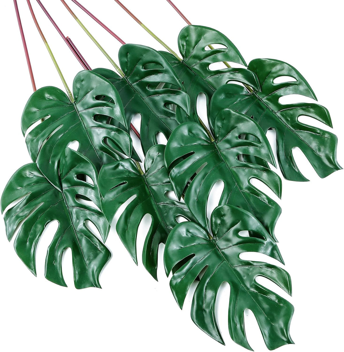 Artificial Monstera Leaves with Long Stem,Fake Tropical Palm Leaves for Hawaiian Luau Jungle Party Home Wedding Decor (Medium)