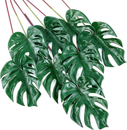 Artificial Monstera Leaves with Long Stem,Fake Tropical Palm Leaves for Hawaiian Luau Jungle Party Home Wedding Decor (Medium)