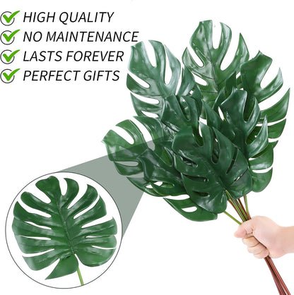Artificial Monstera Leaves with Long Stem,Fake Tropical Palm Leaves for Hawaiian Luau Jungle Party Home Wedding Decor (Medium)