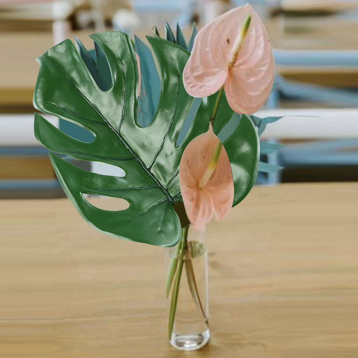 Artificial Monstera Leaves with Long Stem,Fake Tropical Palm Leaves for Hawaiian Luau Jungle Party Home Wedding Decor (Medium)
