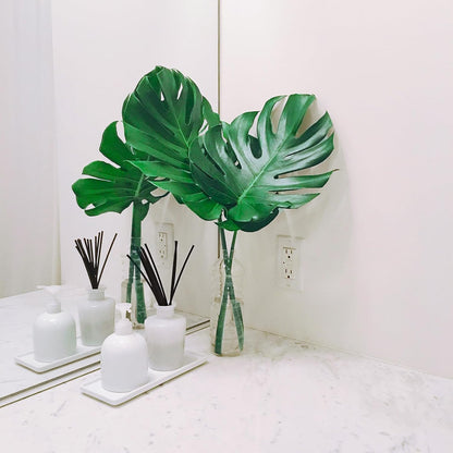Artificial Monstera Leaves with Long Stem,Fake Tropical Palm Leaves for Hawaiian Luau Jungle Party Home Wedding Decor (Medium)