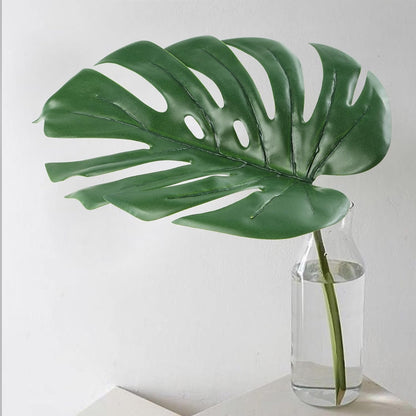 Artificial Monstera Leaves with Long Stem,Fake Tropical Palm Leaves for Hawaiian Luau Jungle Party Home Wedding Decor (Medium)