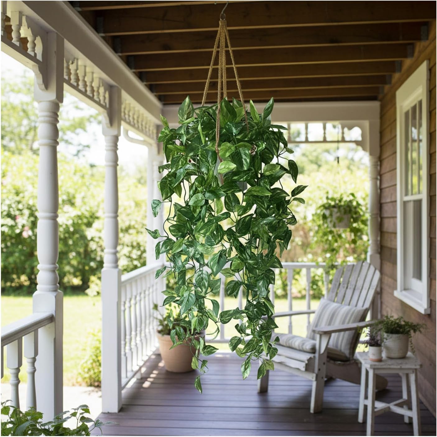 35.5" Artificial Pothos Ivy Plants Set of 2 with Pots, Fake Hanging Greenery Silk Leaves for Home Decor, Realistic Faux Plants for Shelf Tabletop Office, No Maintenance Needed (Light & Dark Green)