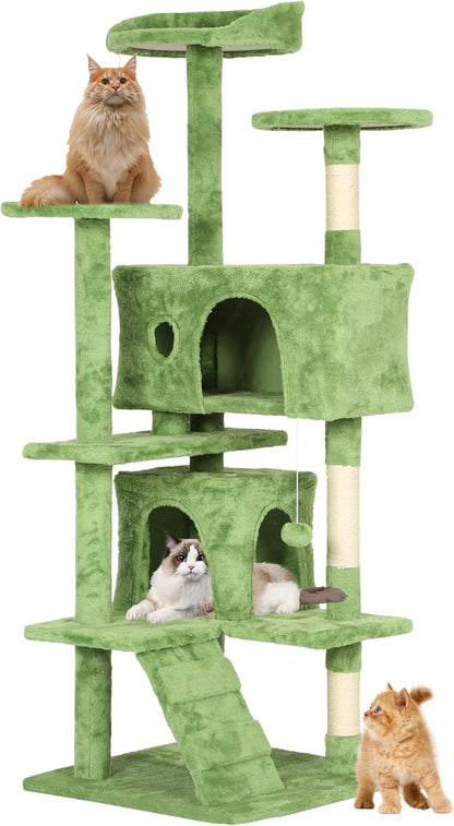 54in Cat Tree Tower for Indoor Cats,Multi-Level Cat Furniture Activity Center with Cat Scratching Posts Stand House Cat Condo with Funny Toys for Kittens Pet Play House,Green