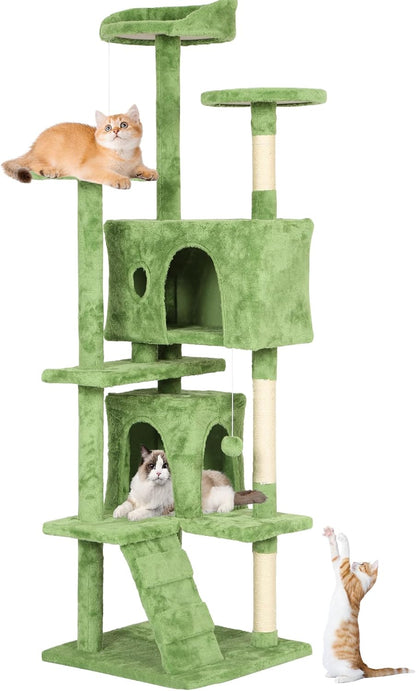 54in Cat Tree Tower for Indoor Cats,Multi-Level Cat Furniture Activity Center with Cat Scratching Posts Stand House Cat Condo with Funny Toys for Kittens Pet Play House,Green